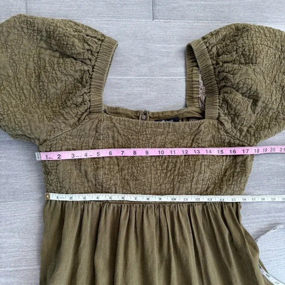 Madewell Tiered Midi Dress Quilted Hemp Blend Olive Green NH112 Size 10 Boho - Picture 14 of 15